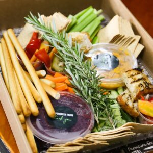 Farm-Made Dips Box with Vegetable Crudités, Focaccia and Crackers